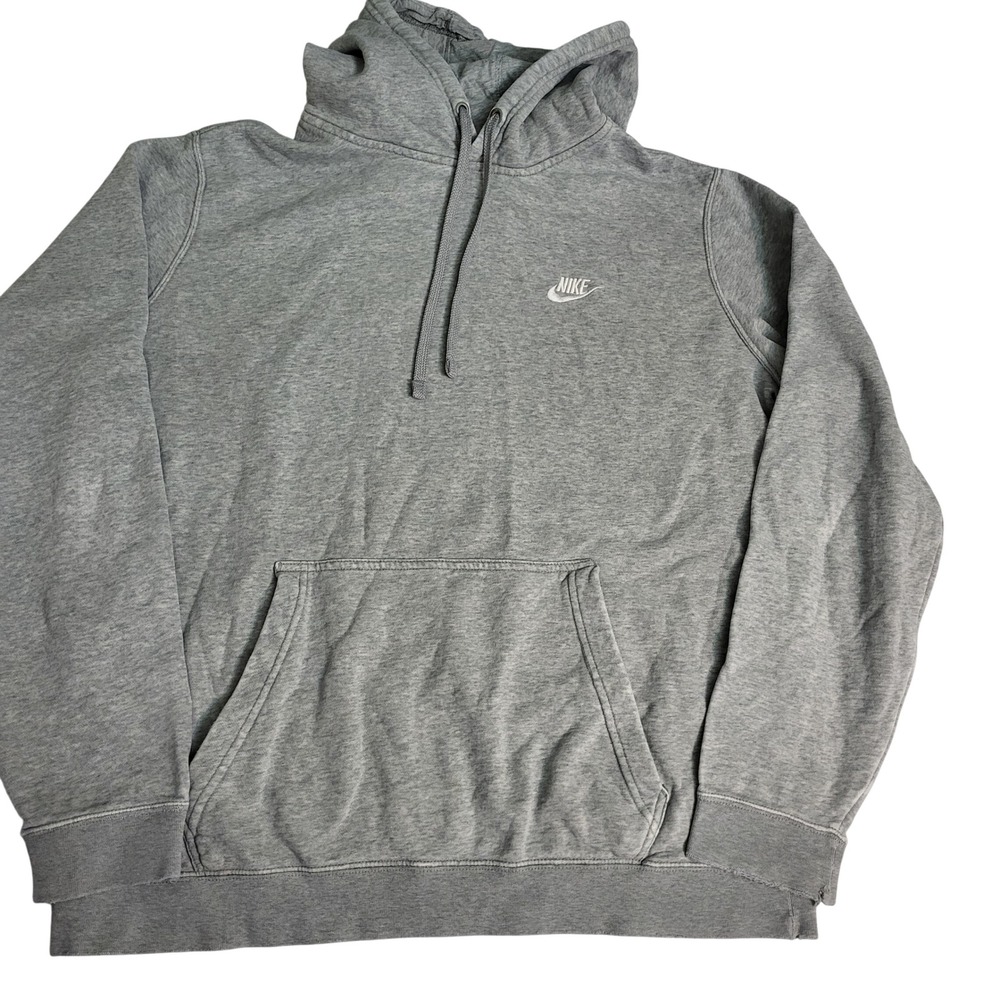Nike Mens Classic Pullover Hoodie Heather Gray Distressed Large Small Swoosh